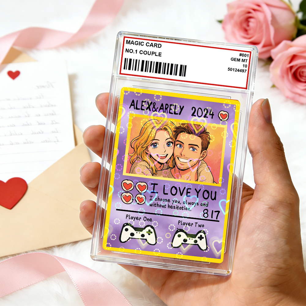Personalized Valentine’s Day Power Couple Card, Custom Anniversary Card Couple Photo Anime Style, Best Valentine's Day Gift for Lover - auphotoblanket