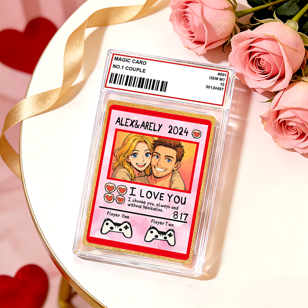 Personalized Valentine’s Day Power Couple Card, Custom Anniversary Card Couple Photo Anime Style, Best Valentine's Day Gift for Lover - auphotoblanket