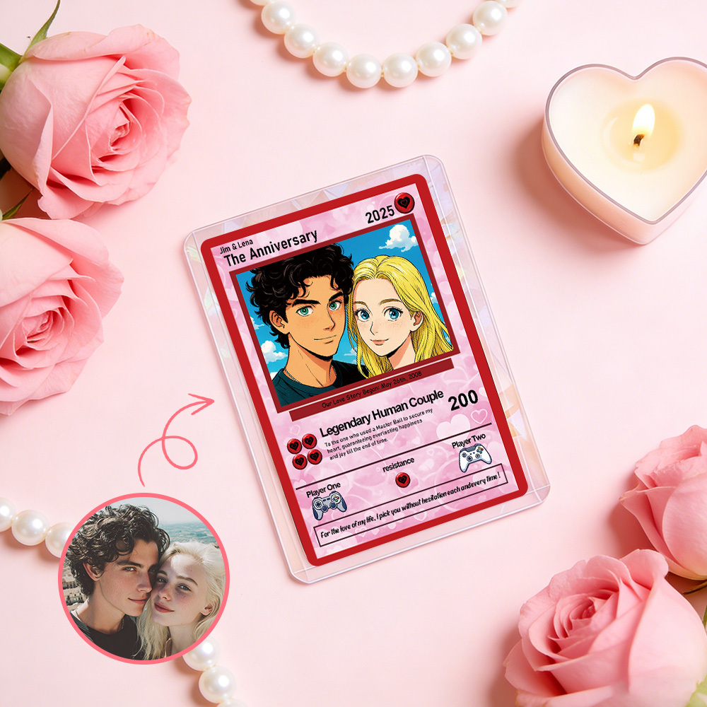 Personalized Valentine’s Day Power Couple Card, Custom Anniversary Card Couple Photo Anime Style, Best Valentine's Day Gift for Lover - auphotoblanket