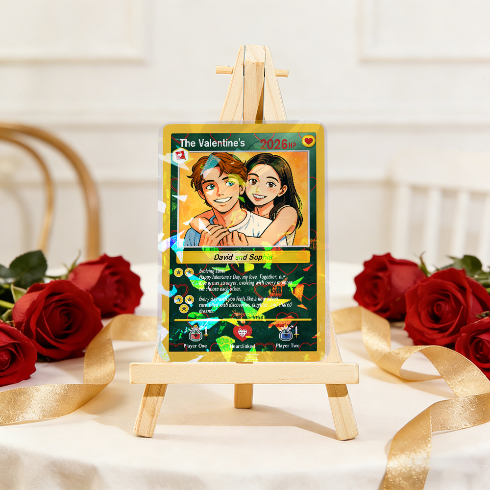 Personalized Valentine’s Day Power Couple Card, Custom Anniversary Card Couple Photo Anime Style, Best Valentine's Day Gift for Lover - auphotoblanket
