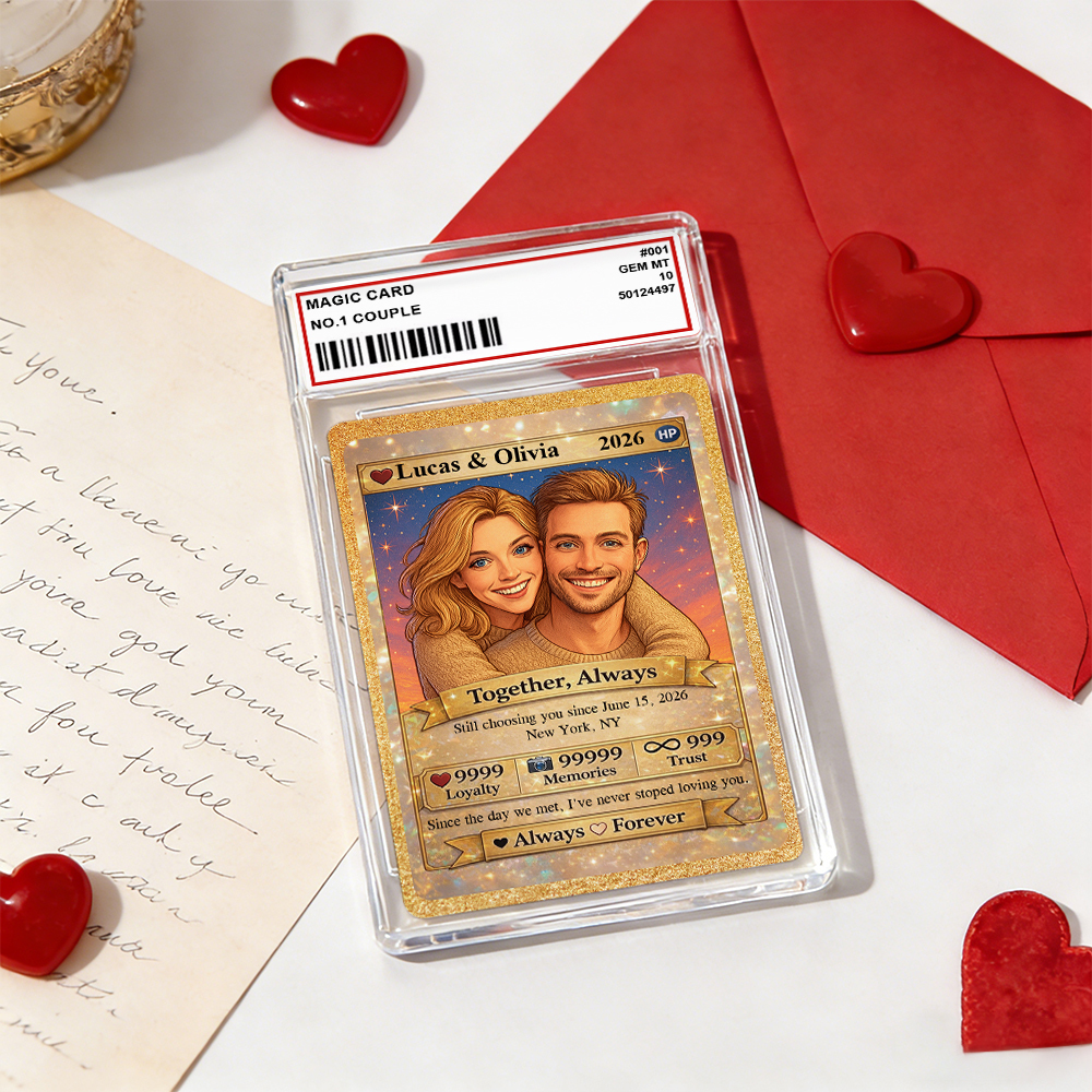 Personalized Valentine’s Day Power Couple Card, Custom Anniversary Card Couple Photo Anime Style, Best Valentine's Day Gift for Lover - auphotoblanket