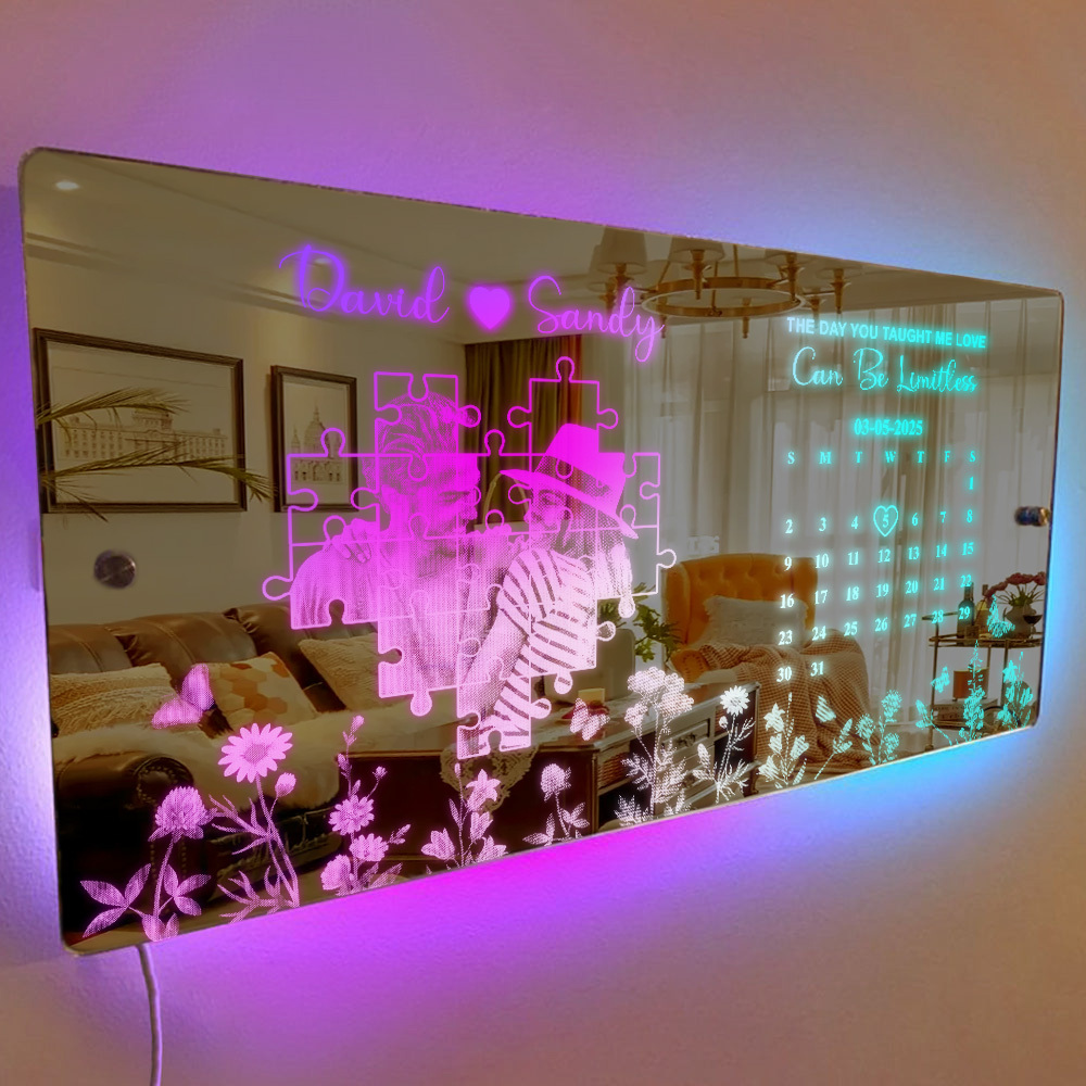Custom Photo Mirror Light Customized Date Memorial Gifts - auphotoblanket