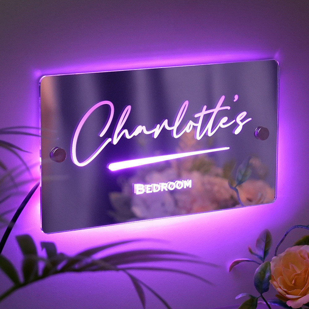 Anniversary Gifts Personalised Name Mirror Sign Custom LED illuminated Light-Up Bedroom Sign