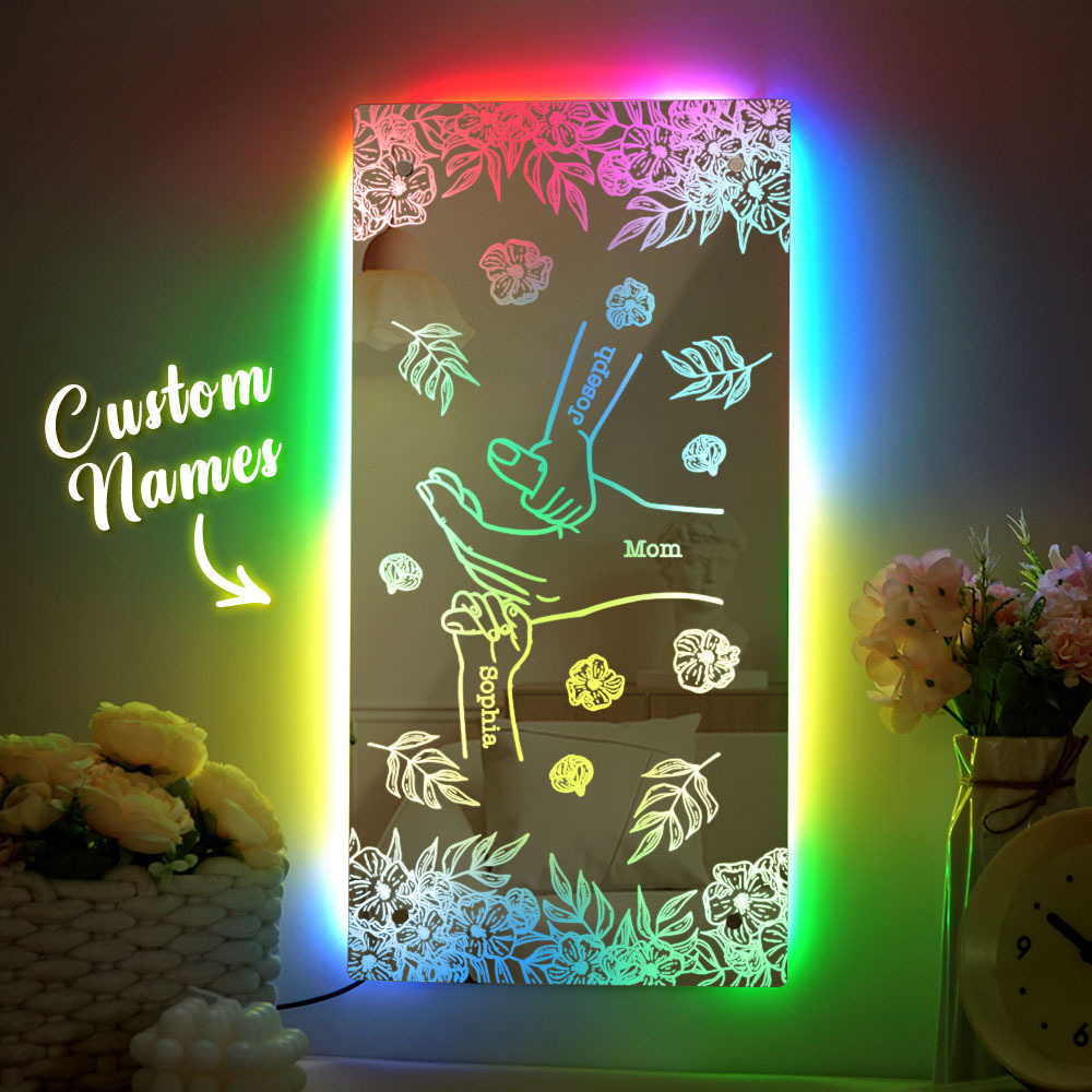 Custom Name Holding Hand Mirror Light Personalized Mother's Day Mirror Light Mom Mirror Light - auphotoblanket
