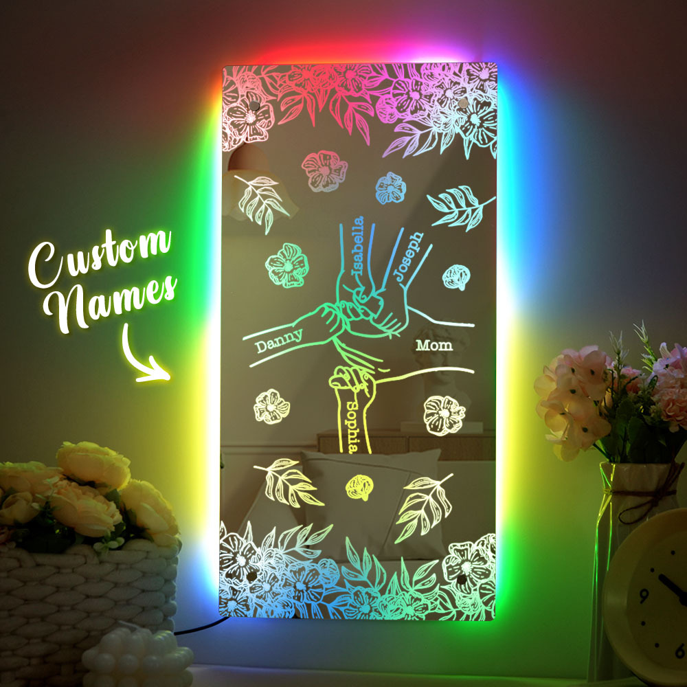 Custom Name Holding Hand Mirror Light Personalized Mother's Day Mirror Light Mom Mirror Light - auphotoblanket