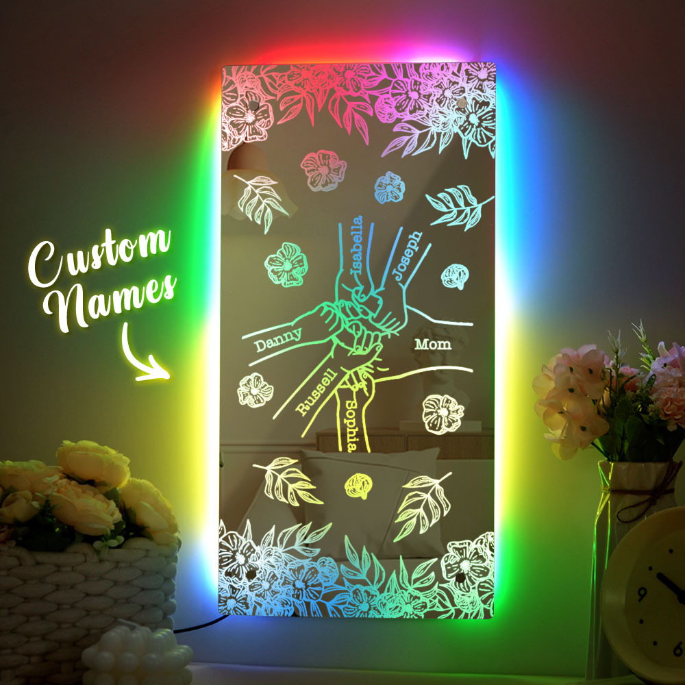 Custom Name Holding Hand Mirror Light Personalized Mother's Day Mirror Light Mom Mirror Light - auphotoblanket