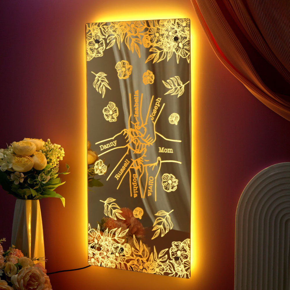 Custom Name Holding Hand Mirror Light Personalized Mother's Day Mirror Light Mom Mirror Light - auphotoblanket