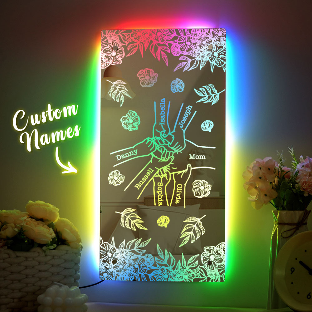 Custom Name Holding Hand Mirror Light Personalized Mother's Day Mirror Light Mom Mirror Light - auphotoblanket