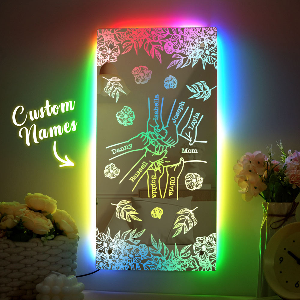 Custom Name Holding Hand Mirror Light Personalized Mother's Day Mirror Light Mom Mirror Light - auphotoblanket