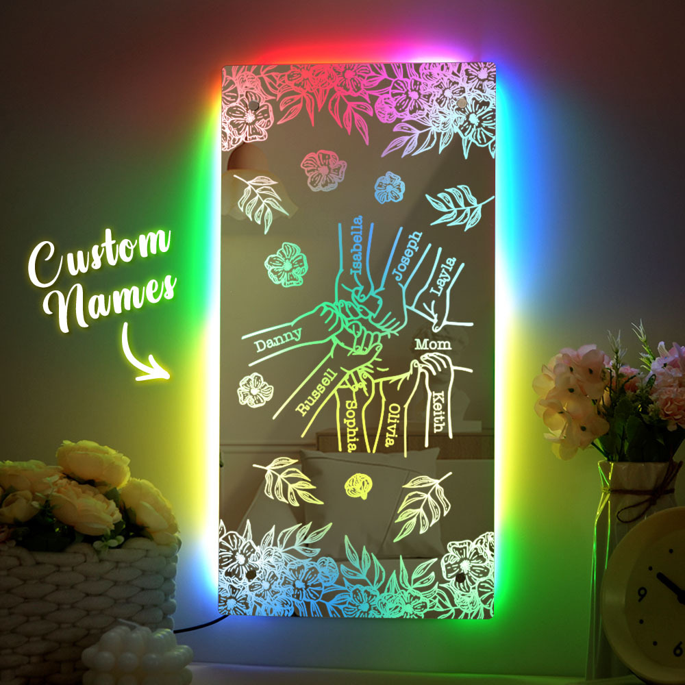 Custom Name Holding Hand Mirror Light Personalized Mother's Day Mirror Light Mom Mirror Light - auphotoblanket