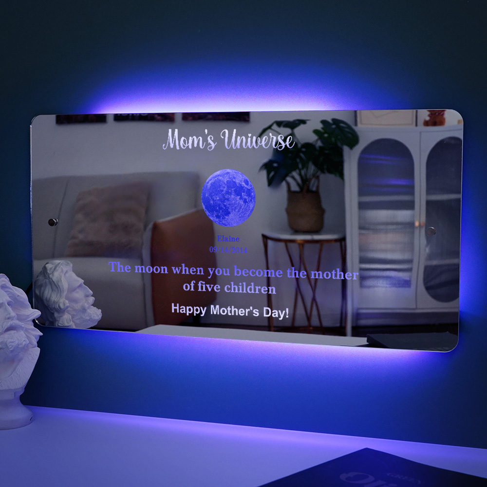 Custom Mom's Universe Led Mirror Light Frame with Text and Date Mother's Day Gifts - auphotoblanket
