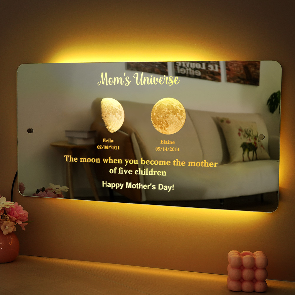 Custom Mom's Universe Led Mirror Light Frame with Text and Date Mother's Day Gifts - auphotoblanket