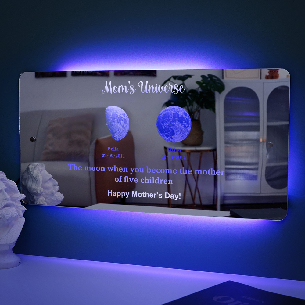 Custom Mom's Universe Led Mirror Light Frame with Text and Date Mother's Day Gifts - auphotoblanket