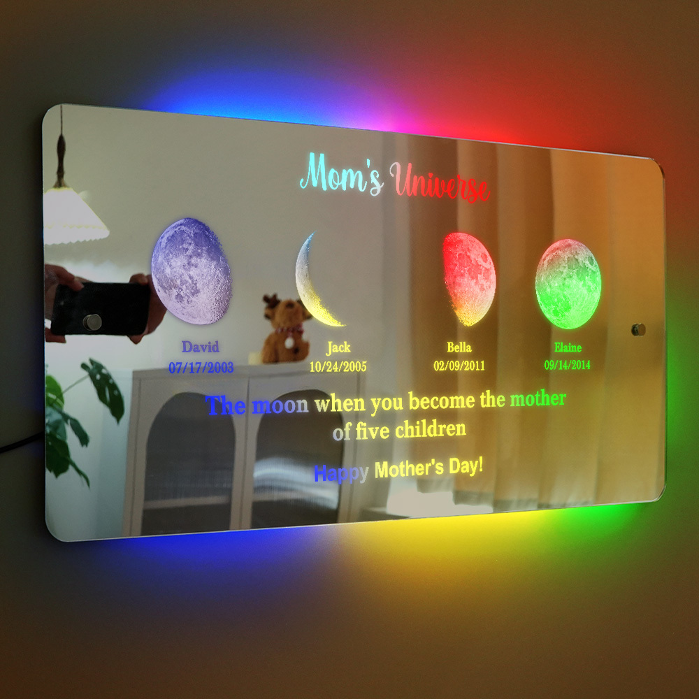 Custom Mom's Universe Led Mirror Light Frame with Text and Date Mother's Day Gifts - auphotoblanket