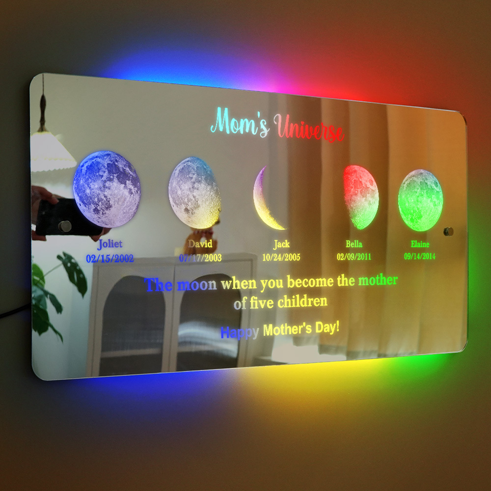 Custom Mom's Universe Led Mirror Light Frame with Text and Date Mother's Day Gifts - auphotoblanket