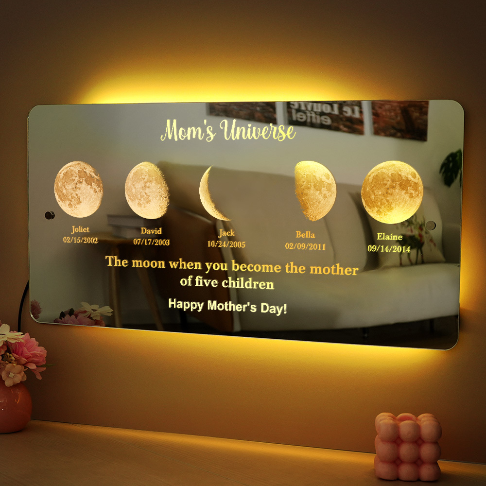 Custom Mom's Universe Led Mirror Light Frame with Text and Date Mother's Day Gifts - auphotoblanket