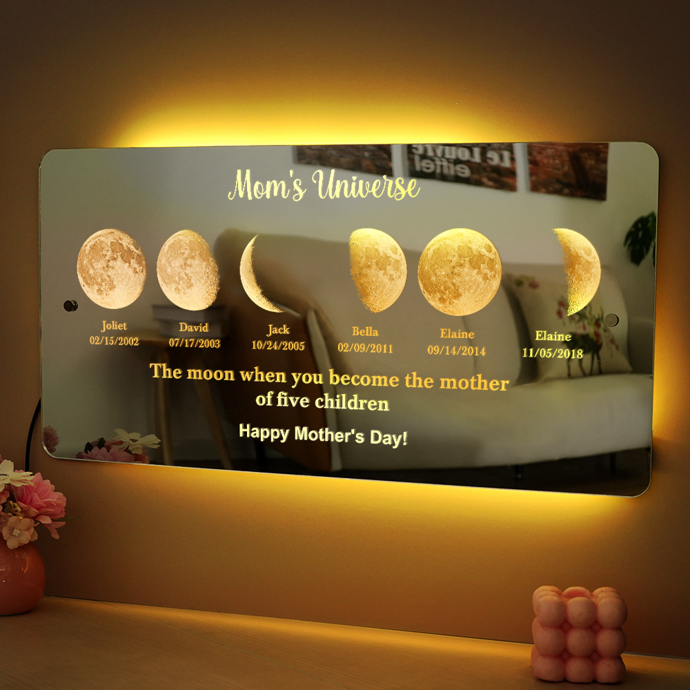 Custom Mom's Universe Led Mirror Light Frame with Text and Date Mother's Day Gifts - auphotoblanket