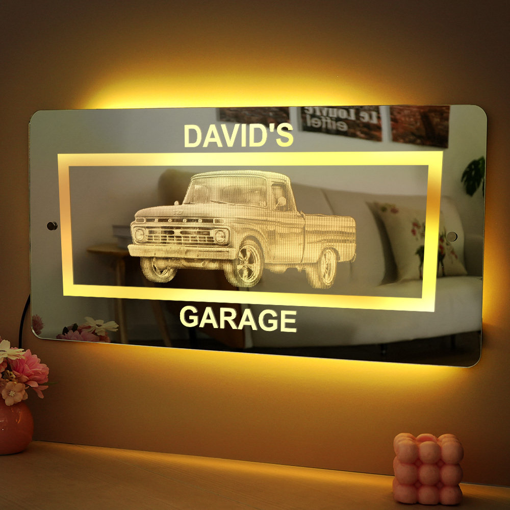 Personalized Car Photo Mirror Light Garage Sign Decor Custom Name Car Picture Garage Wall Art  Father's Day Gift for Dad, Grandpa, Husband, Car Lover - auphotoblanket