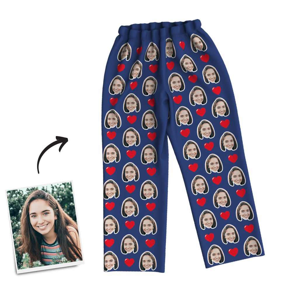 Custom Photo Long Sleeve Pajamas, Sleepwear, Nightwear - Heart - auphotoblanket