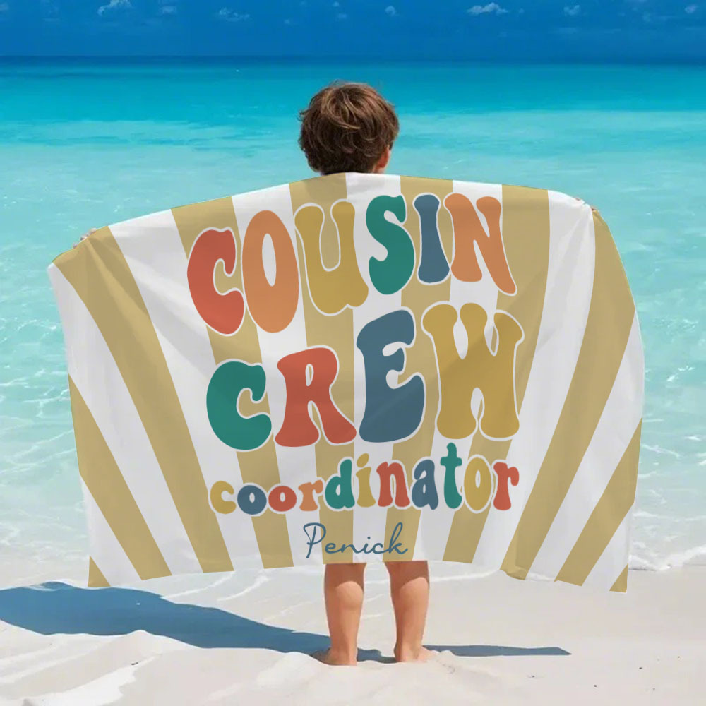 Personalized Cousin Beach Towel, Kids Custom Name Pool Towel, Cousin Vacation Crew Gift, Cousin Family Reunion Gift - auphotoblanket