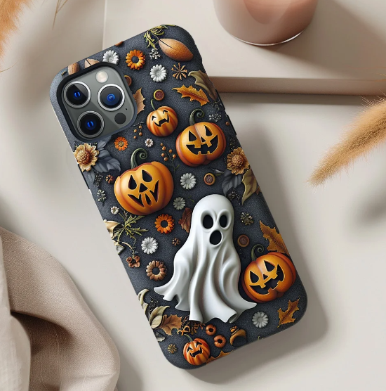 Halloween Pumpkin Ghost Phone Case, Multiple Styles Available,iPhone, Pixel, Samsung