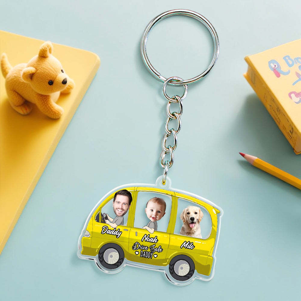 Christmas Gifts for Father Drive Safe Daddy Keyring Personalised Face Acrylic Keychain Dad Birthday Gift