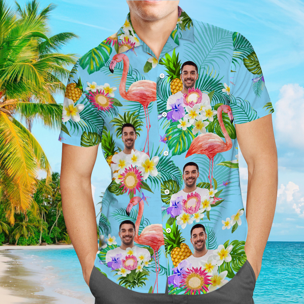 Custom Photo Funny Human Aloha Hawaii Shirt Sunflower Flamingo Shirt - auphotoblanket