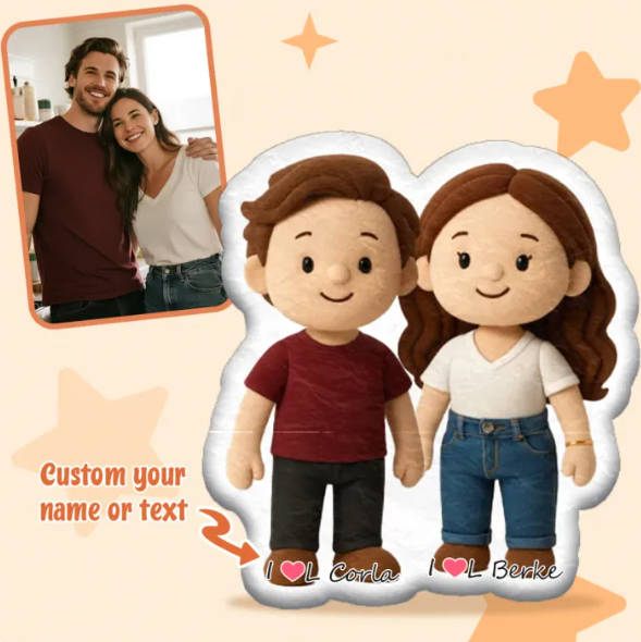 Personalized Photo to Cartoon Pillow, Custom Photo Couple Portrait Cushion, Valentine’s Day For Couple, Wedding Anniversary Gift for Him Her