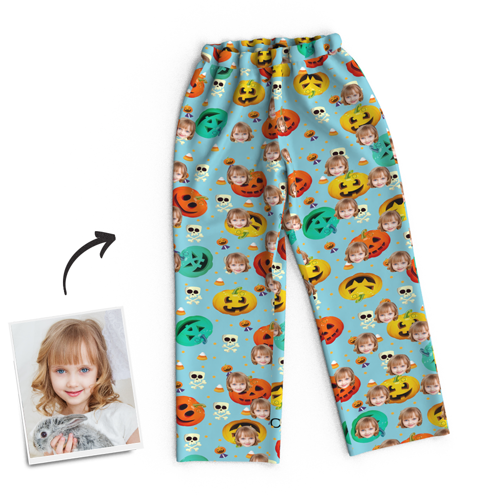 Custom Face Pumpkin Skeleton Pajamas Halloween For Children - auphotoblanket