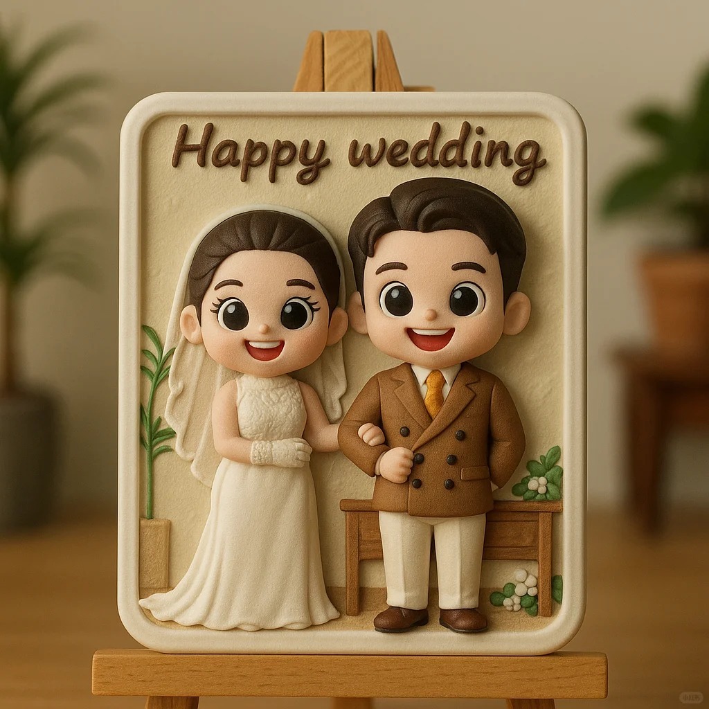Romantic 3D Cartoon Style Wedding Figurine Custom Printed from Your Favorite Couple Photo - auphotoblanket