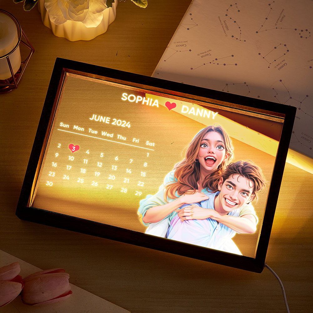 Custom Comic-Style Calendar Night Light | Upload Photo, Add Date & Message - Perfect Mother's Day Gift for Mom - auphotoblanket