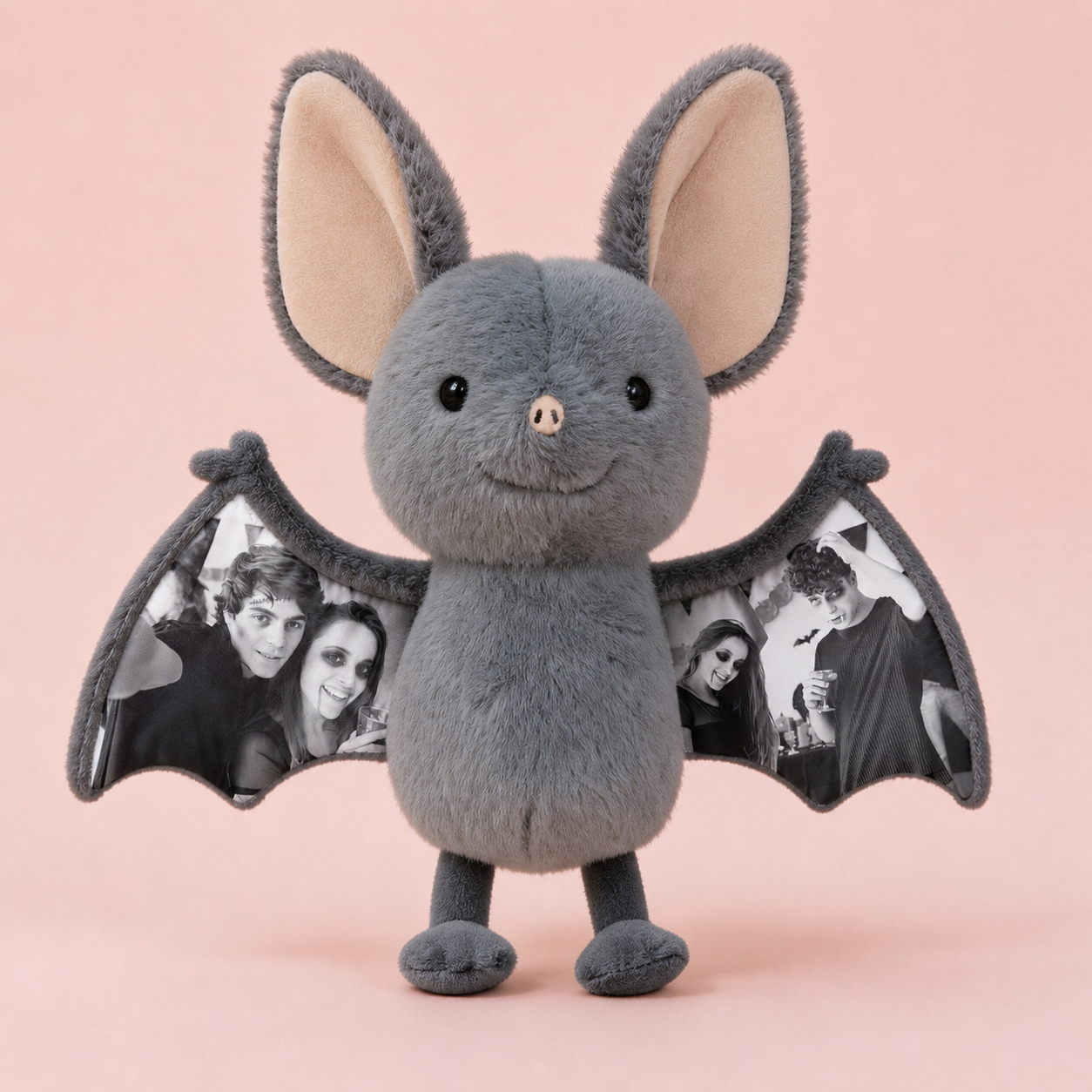 Custom Photo Bat Plush Toy, Personalized Picture Ears & Wings Stuffed Animal, Spooky Halloween Couple Gift, Custom Photo Memory Plushie Decor - auphotoblanket