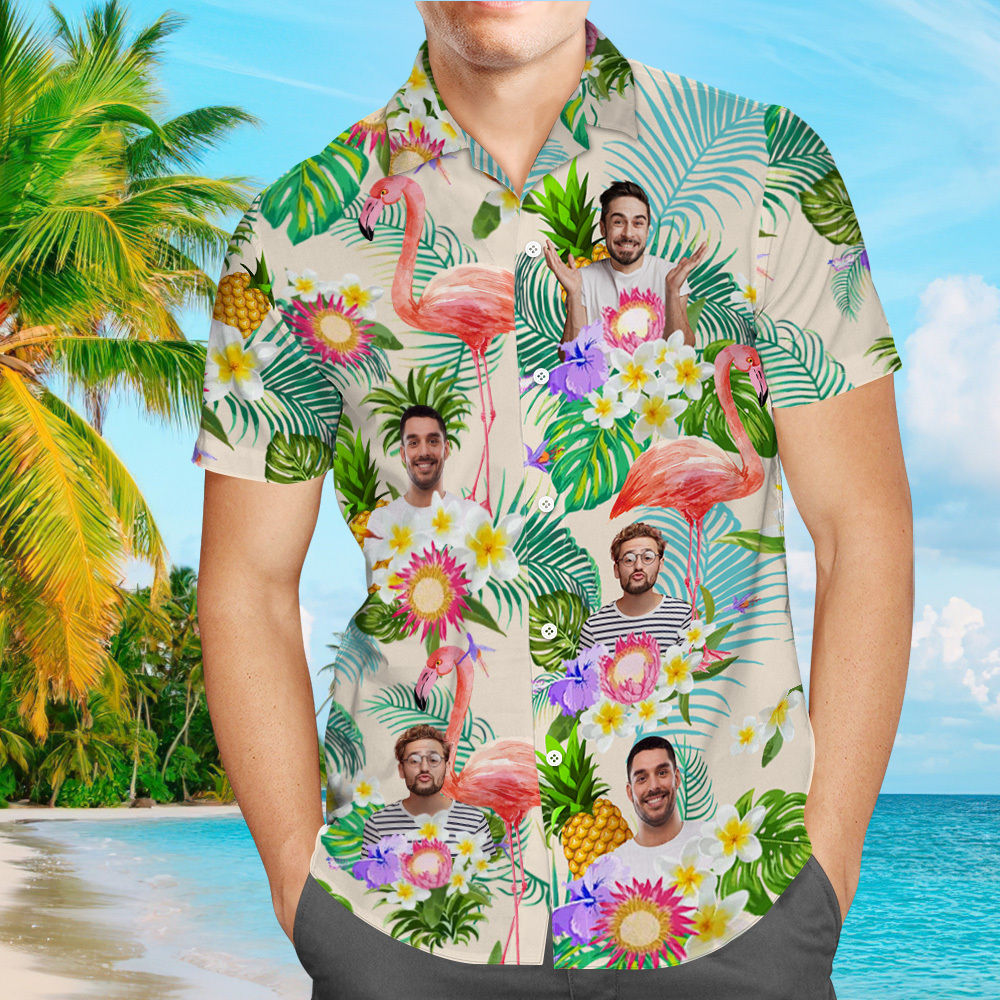 Custom Photo Funny Human Aloha Hawaii Shirt Sunflower Flamingo Shirt - auphotoblanket