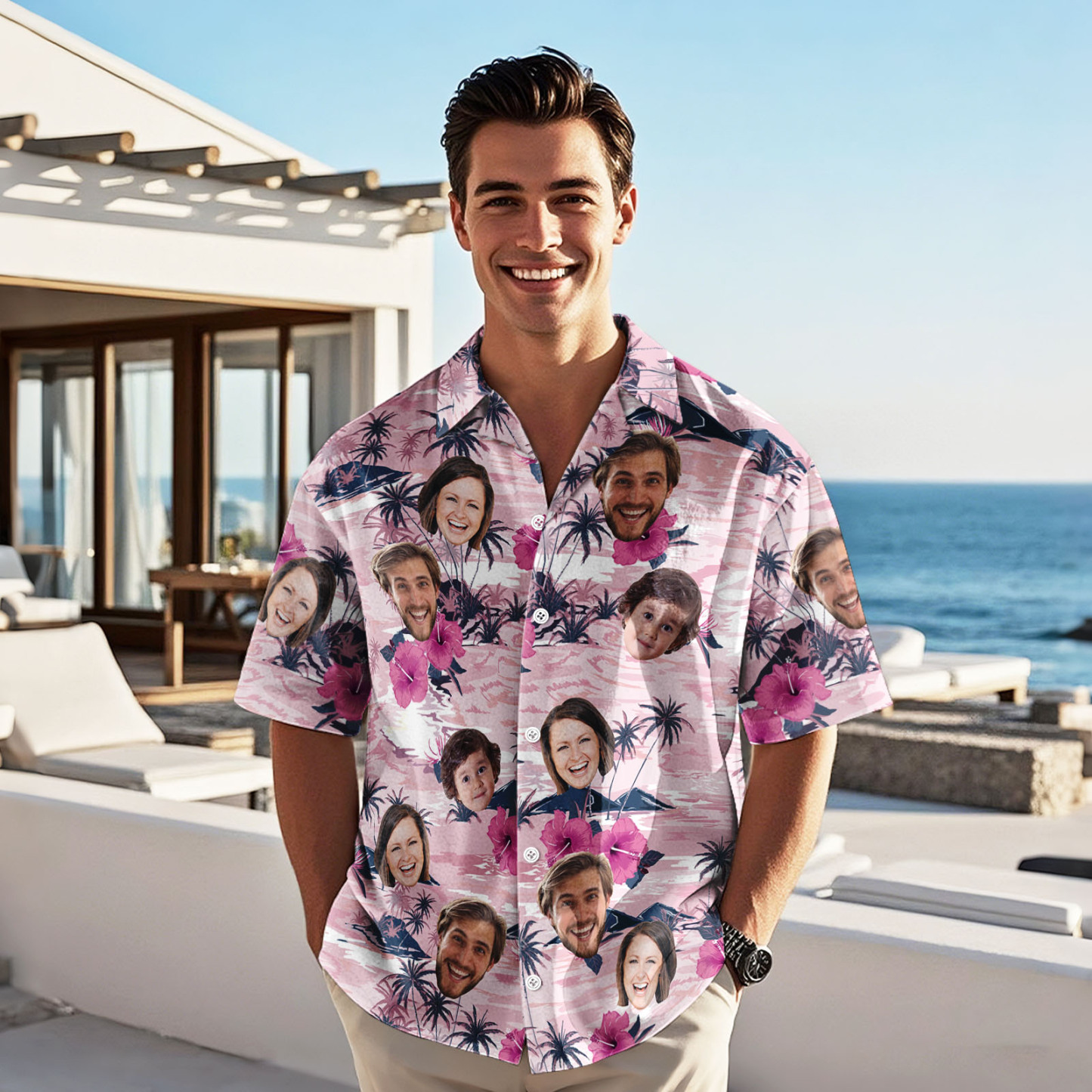 Custom Face Hawaiian Shirt Personalized All Over Print Vacation Tropical Pattern Hawaiian Shirt Gift For Him - auphotoblanket