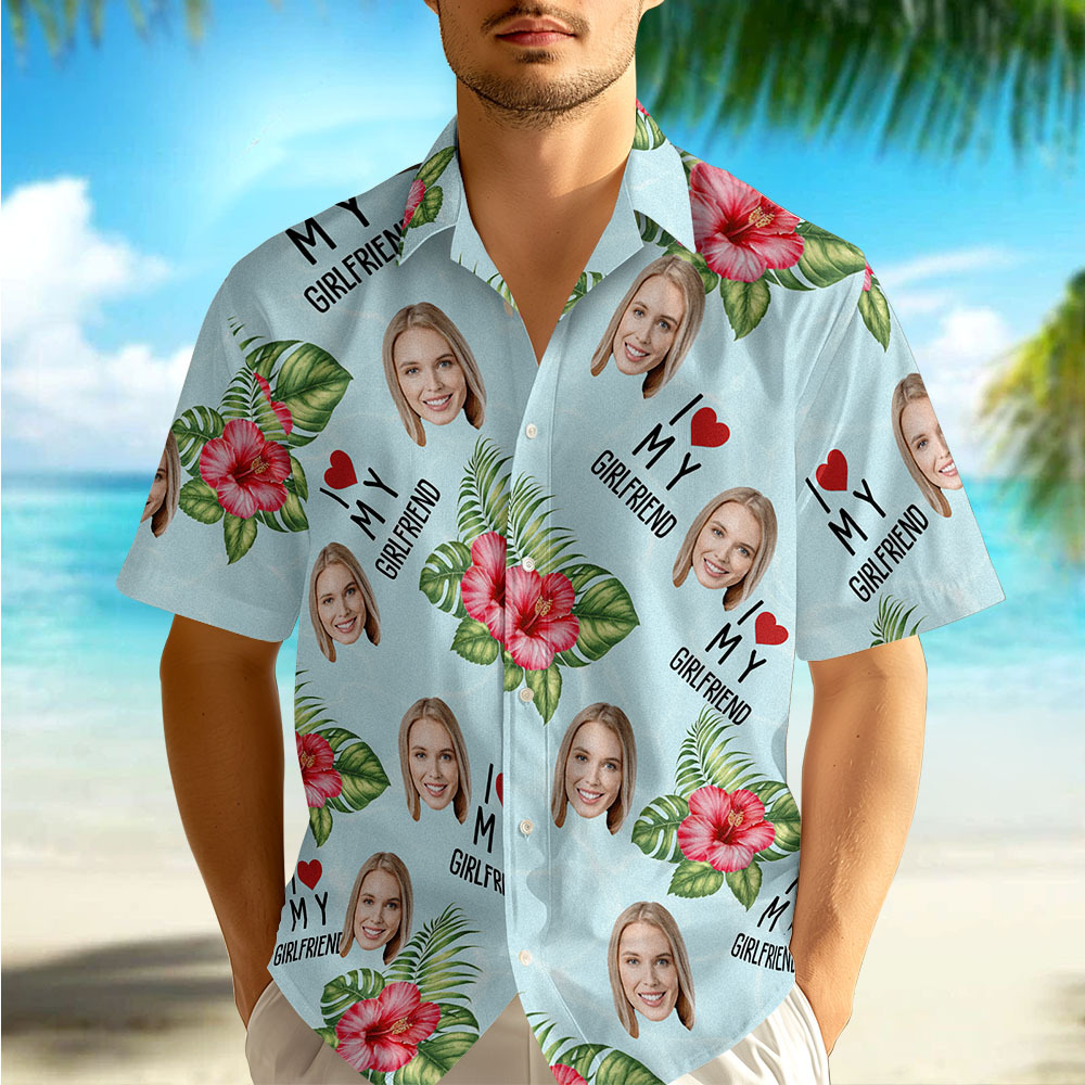 Custom Face Hawaiian Shirt Summer Vacation Couple Face Hawaiian Shirt I Love My Wife Hawaiian Shirt - auphotoblanket