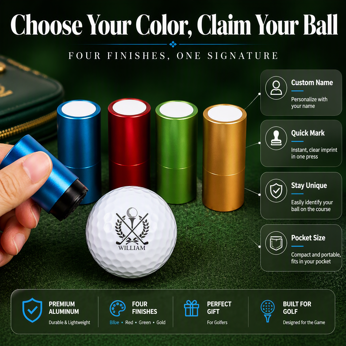 Custom Golf Ball Stamp Personalized Quick-Drying Waterproof Golf Ball Marker, Unique Name & Logo Stamper, Ideal Golf Gift for Men & Avid Golfers - auphotoblanket
