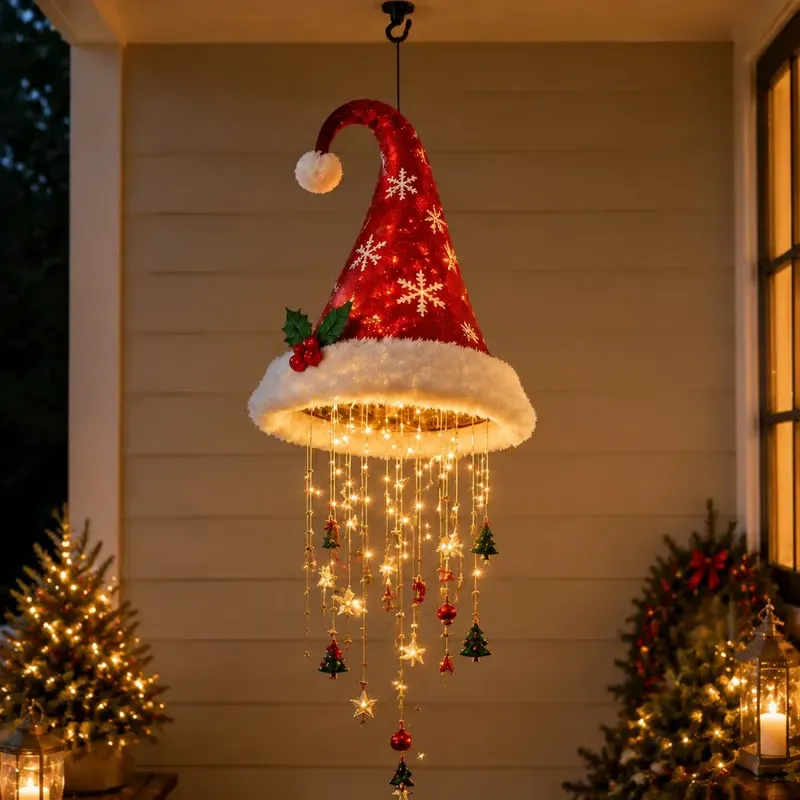 LED Light-Up Witch Hat Hanging Ornament - Glowing Halloween Party Decor - auphotoblanket