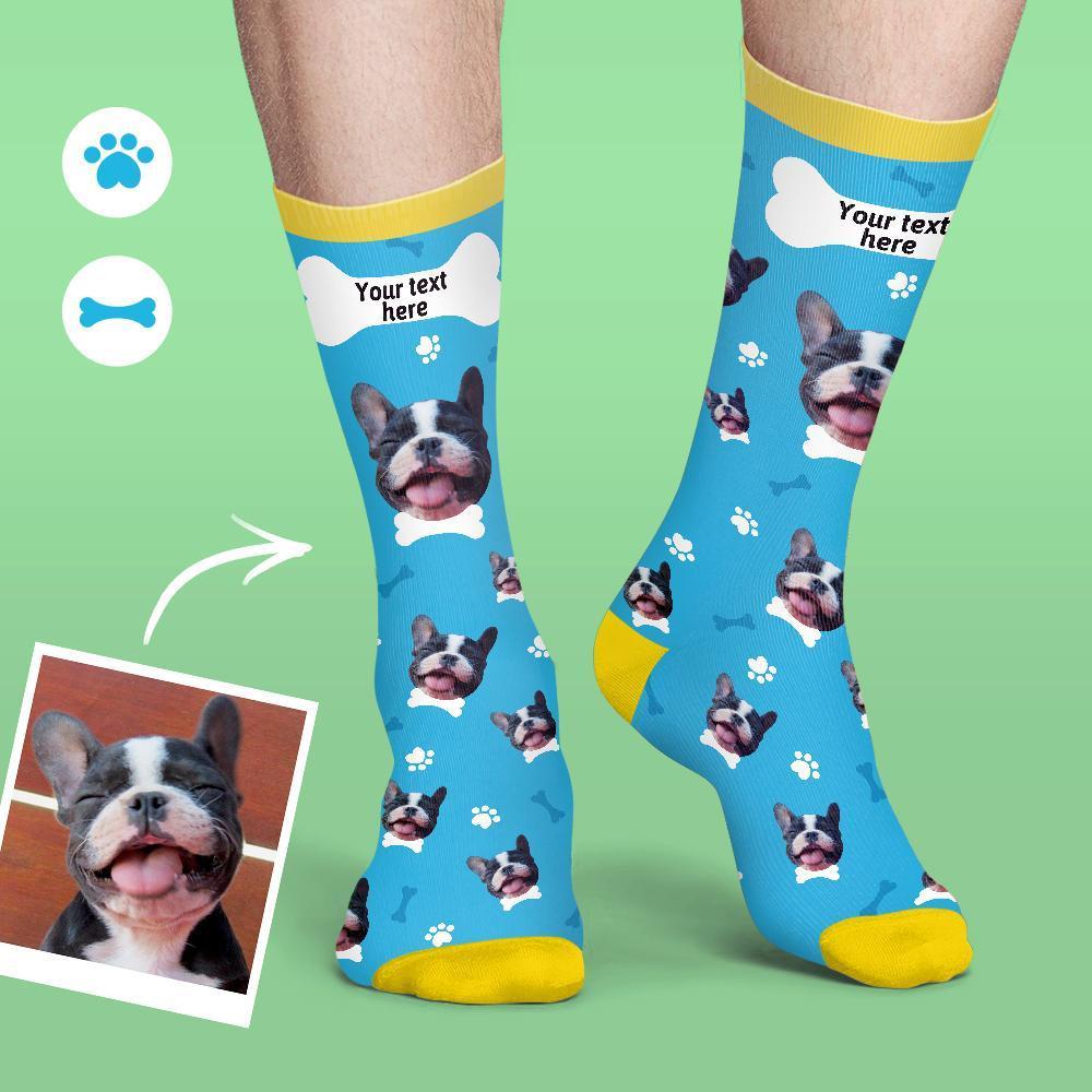 Personalised Socks Custom Photo Socks Dog Photo Socks With Your Text - Blue
