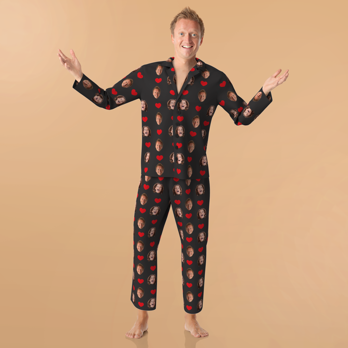 Custom Face Pajamas Long Sleeve Pajamas - Heart - auphotoblanket