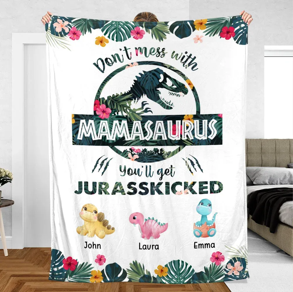 Don't Mess With Mamasaurus Tropical - Personalized Blanket - Best Gift For Mother