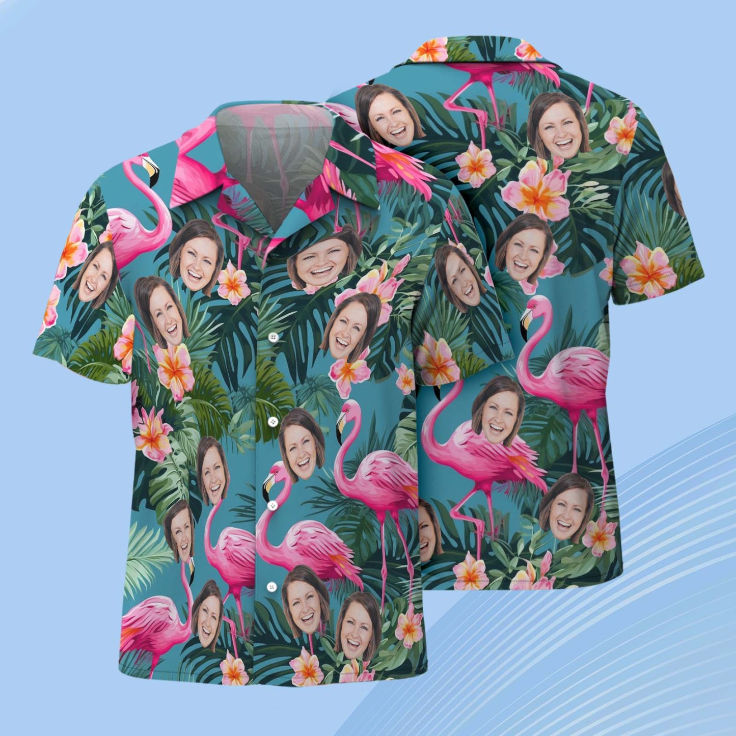 Custom Face Pink Flower Hawaiian Shirt Personalized Pink Flamingo Pattern Hawaiian Shirt Gift For Him - auphotoblanket