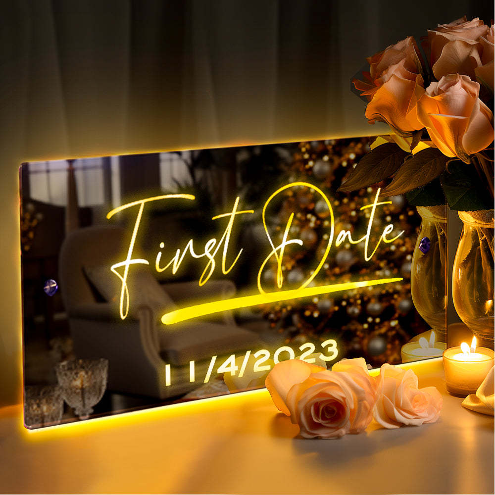 Anniversary Gifts Personalised Name Mirror Sign Custom LED illuminated Light-Up Bedroom Sign For Couple - auphotoblanket