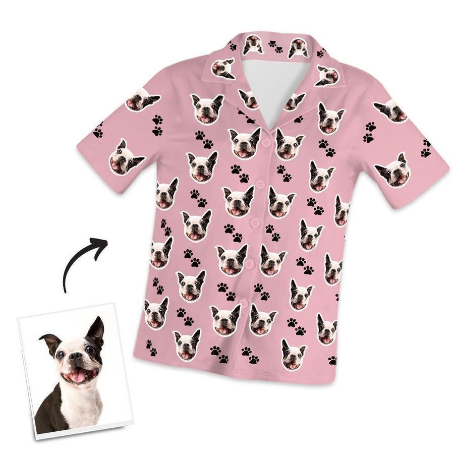 Custom Dog Face And Footprints Pajamas Personalised Photo Short Pajamas - auphotoblanket