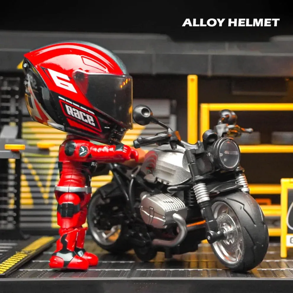 Mini Transformable Motorcycle Rider Doll Figurine Racing Helmet Biker Desk Display Gift - auphotoblanket