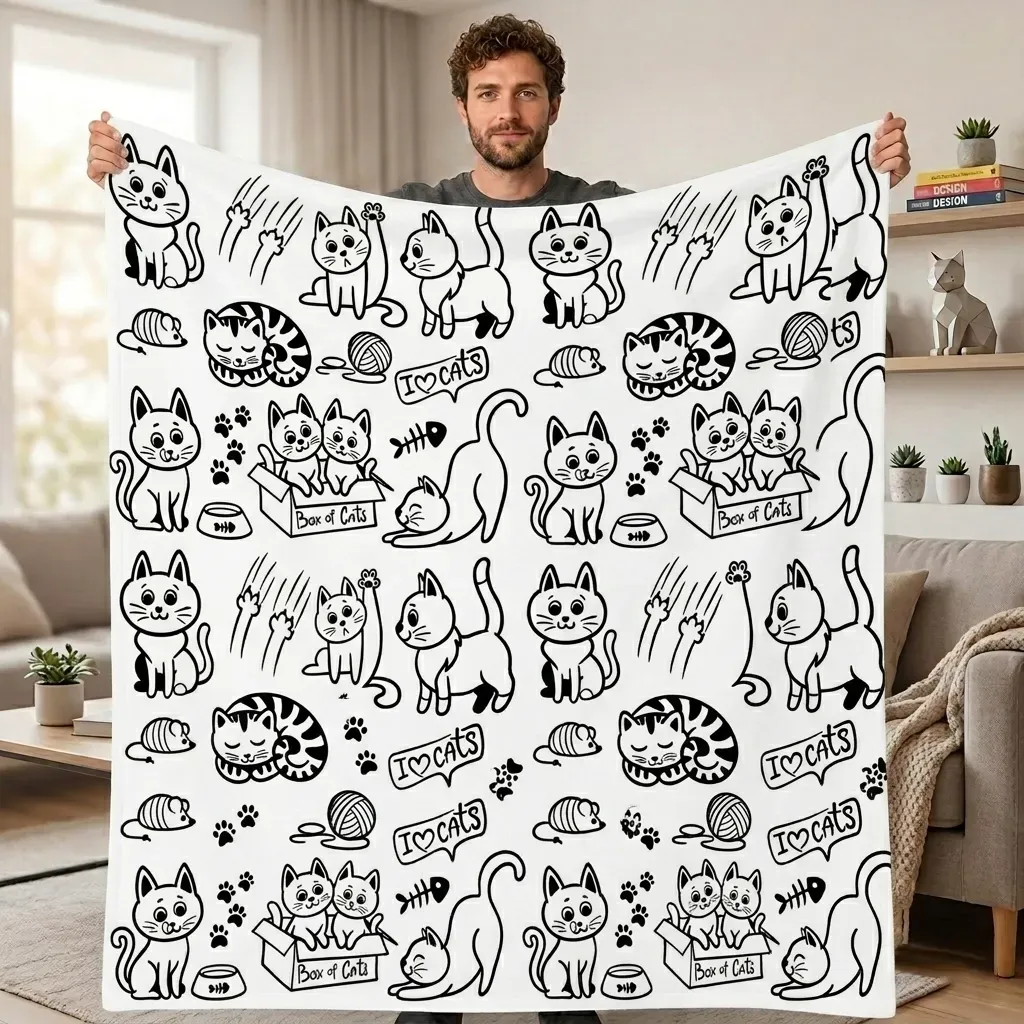 DIY Drawing Blanket (Optional 24-Color Marker Set) Create Your Art Blanket Washable Keepsake Blanket for Kids & Adults - auphotoblanket
