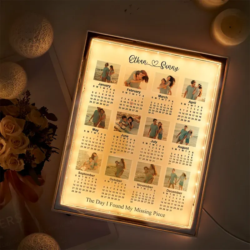 Personalized 2026 Calendar Mirror Light Box with Photo - auphotoblanket