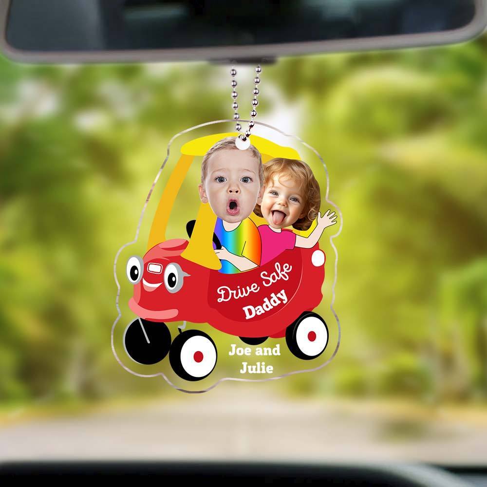 Christmas Gifts for Father Kid Face Toy Car Drive Safe Daddy Baby Photo Face New Dad Gift 1st Fathers Day Gift For Him Two Photos