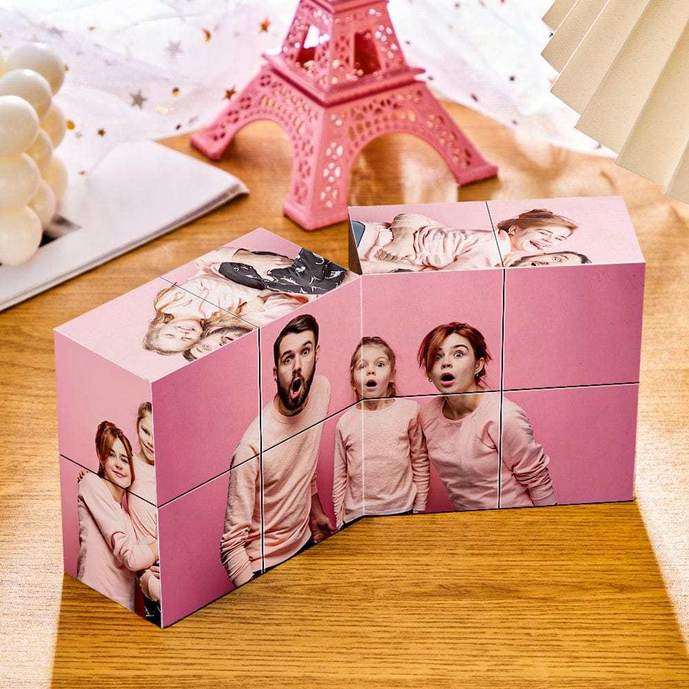 Custom Photo Rubic's Cube Wooden Cube Heart Shape Multiphoto Cube Gifts for Her - auphotoblanket