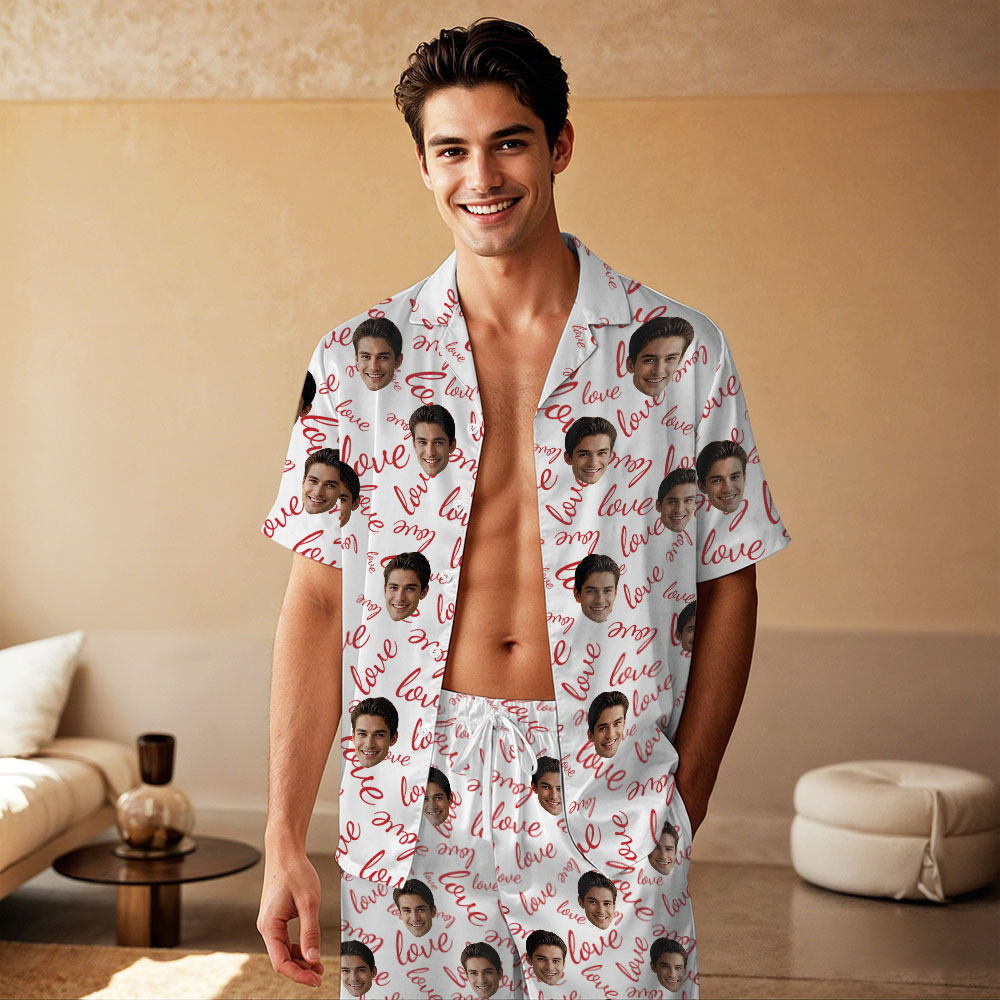 Custom Face Short Sleeve Pajamas Personalized Couple Pajama Be Mine Sleepwear - auphotoblanket