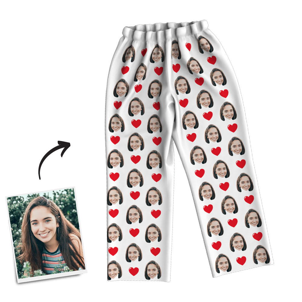 Custom Photo Long Sleeve Pajamas, Sleepwear, Nightwear - Heart - auphotoblanket